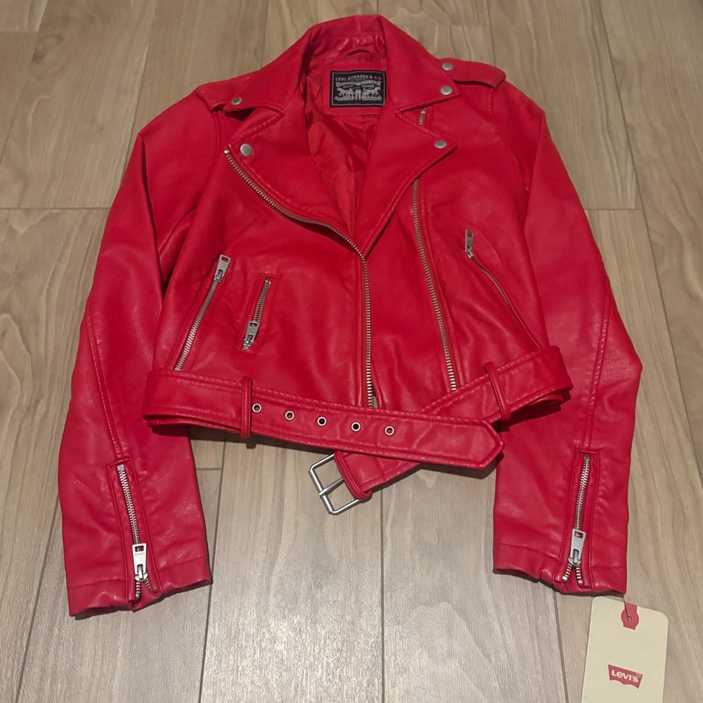 NWT Levi's Vibrant Red Leather Biker Jacket